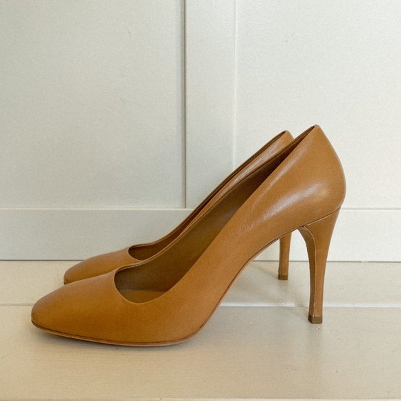Prada Nude Square-toed Leather Pumps - Picture 3 of 7